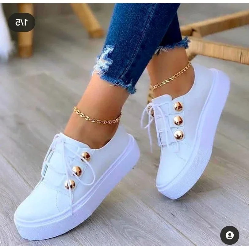 Summer New Women Shoes Fashion Round Toe Platform Shoes Plus Size 42 Casual Sneakers Lace Up Flats Woman Slip on Tennis Shoes 4