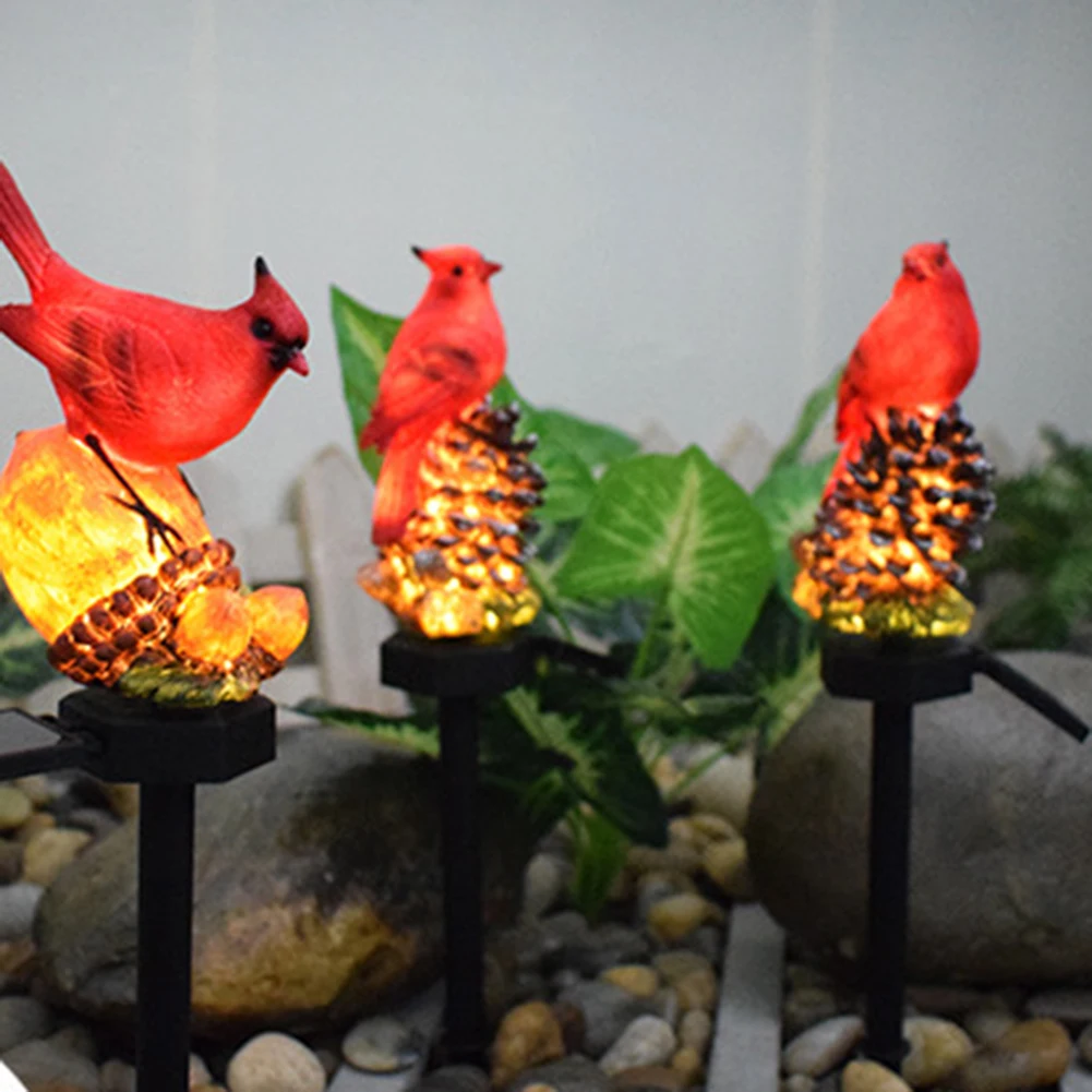 Solar Lights Outdoor Red Bird Solar Garden Lights Solar Stake Light Bird Figurine Light for Pathway Garden Lawn Yard Decoration