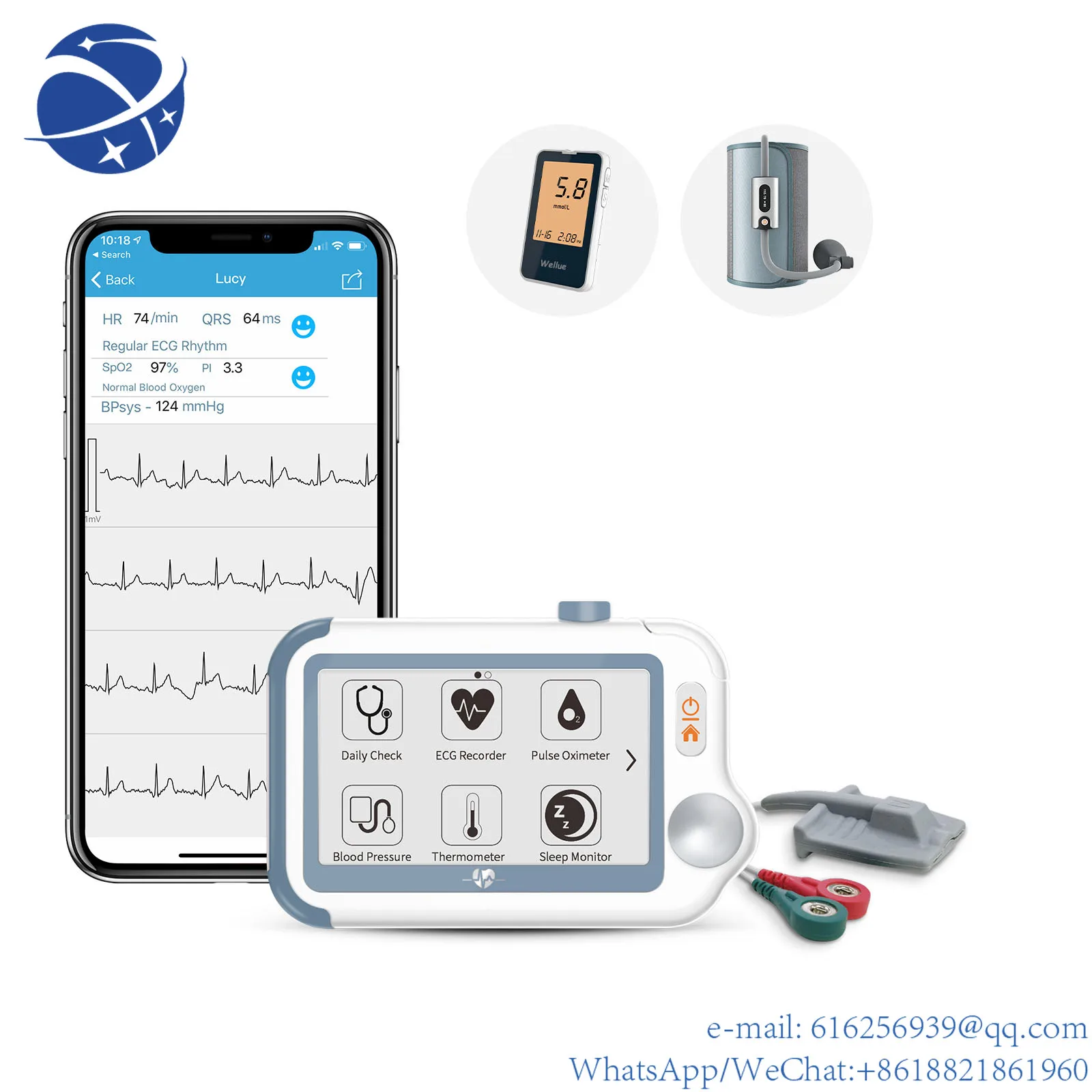

Viatom Checkme-Pak Handmatige Bloeddruksensor Spo2 Draagbare Multiparameter Vitale Functies