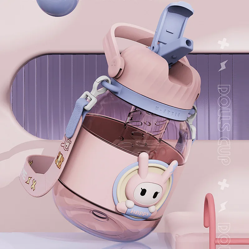 Kawaii Cute Student Children'S Water Cup Large Capacity Straw Plastic Cup Outdoor Sports Water Bottle Tons Water Bottle