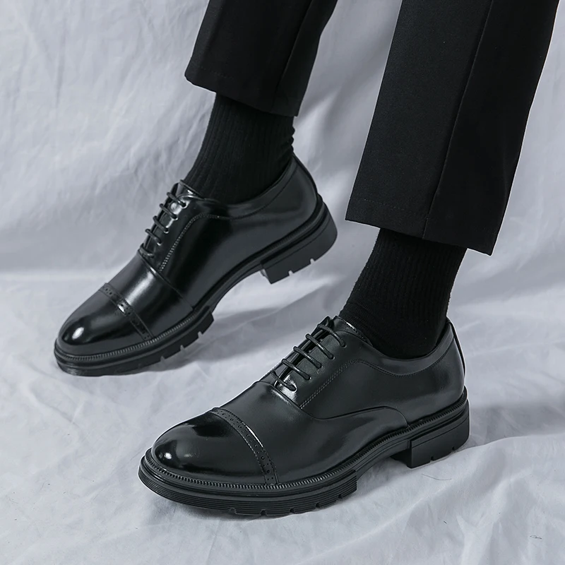 

Туфли-оксфорды мужские из натуральной кожи, модные классические, броги, классические носимые, деловые, для свиданий, ручная работа