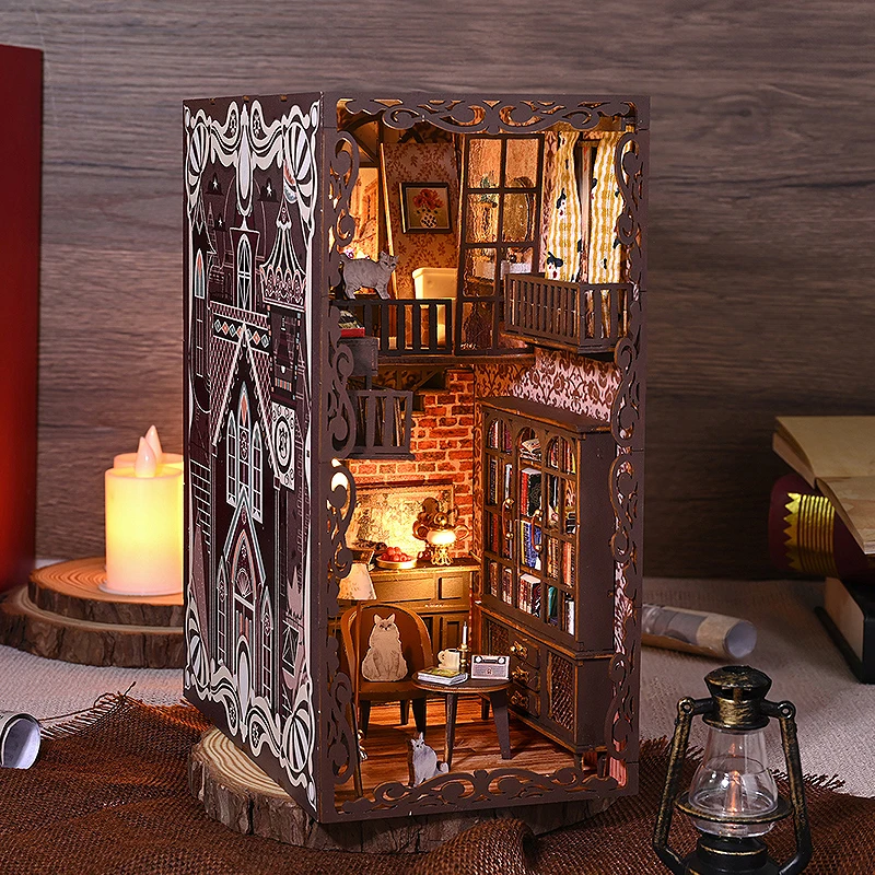 DIY kniha kout souprava miniaturní panenka dr. house s LED lehký 3D puzzle modelka budova dřevěný knihovnička bookend hračka dospělé narozeniny dar