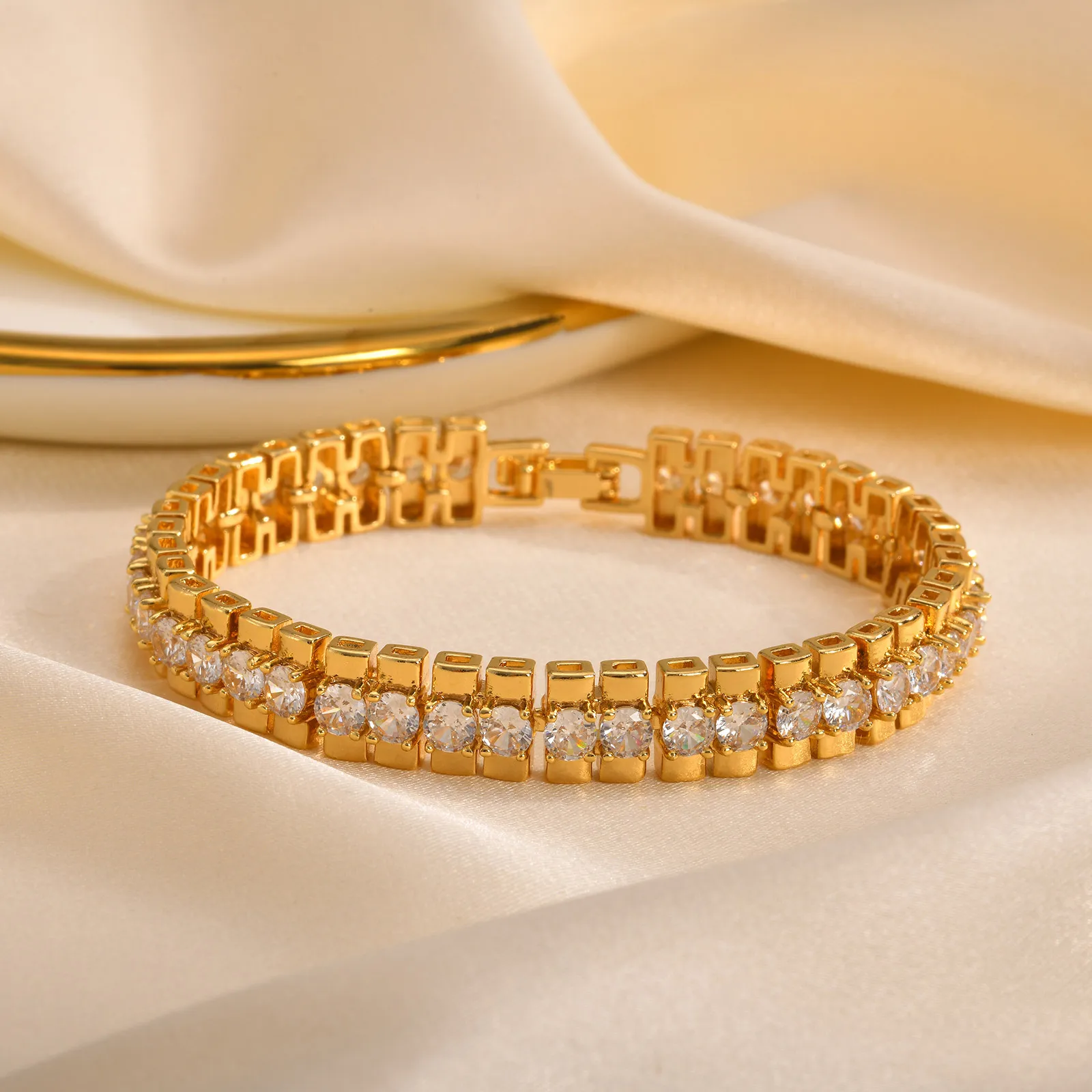 Paperclip Chain Bracelet 14K Gold Plated Cubic Zirconia Watch Strap Chunky Link Adjustable Stackable Jewelry For Women Girl Gift 5