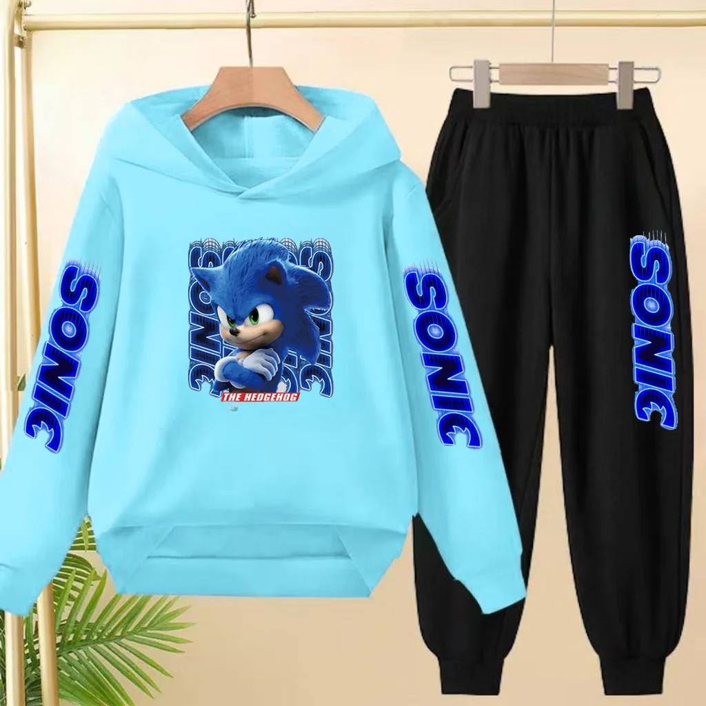 Cozy Blue Kitten Print Winter Sweatshirt and Jogger Set