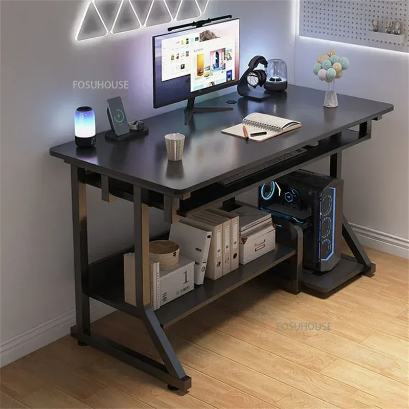 Modern Office Table Office Furniture Transparent Glass Computer Desk With Keyboard Tray Student Bedroom Study Table Gaming
