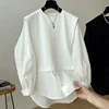 plus Size Women's Long Sve irt Design Sense Patchwork Fake Two-Piece Doll Top Large Size Inner Wear Korean Sle round Ne