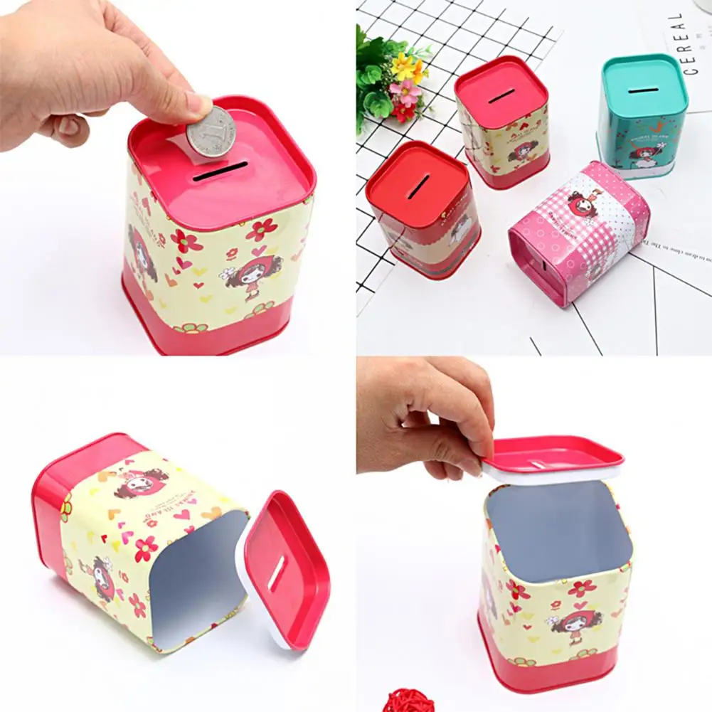 Piggy Bank Large Capacity Decorative Unbreakable Metal Cartoon Square Coin Saving Can for Home 6