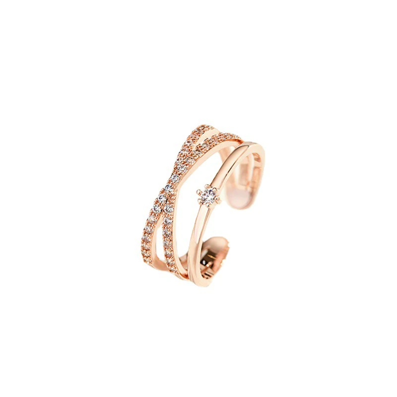 Foxanry Cross Rings for Women Girls Sparkling Zircon Lines Wedding Jewelry Gift
