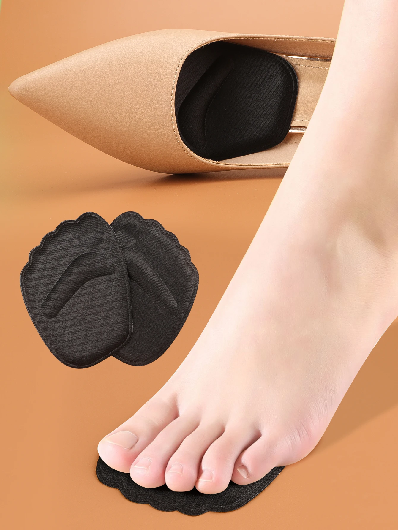 Forefoot insole for women's high heels, invisible half padded sandals, anti slip, shock-absorbing, breathable foam black
