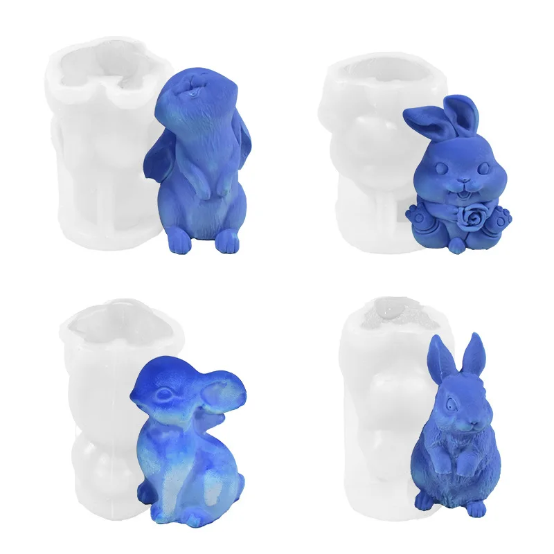 Silicone Candle Mold 3D cute rabbit DIY Plaster soap resin craft handmade chocolate cake baking tools