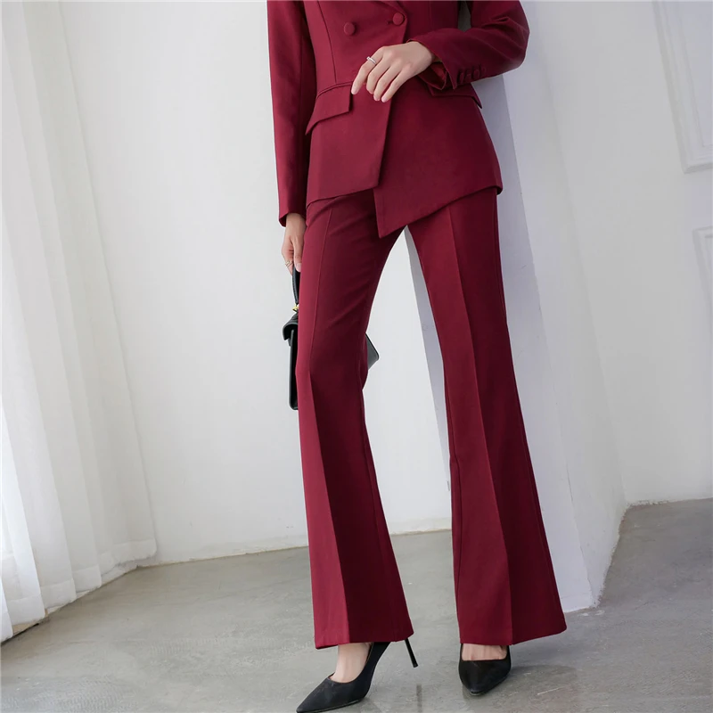 Elegant Business Set Burgundy Slim Fit Double breasted Wedding Bride Mom Formal Party Prom Evening Dress (Jacket+Pants)