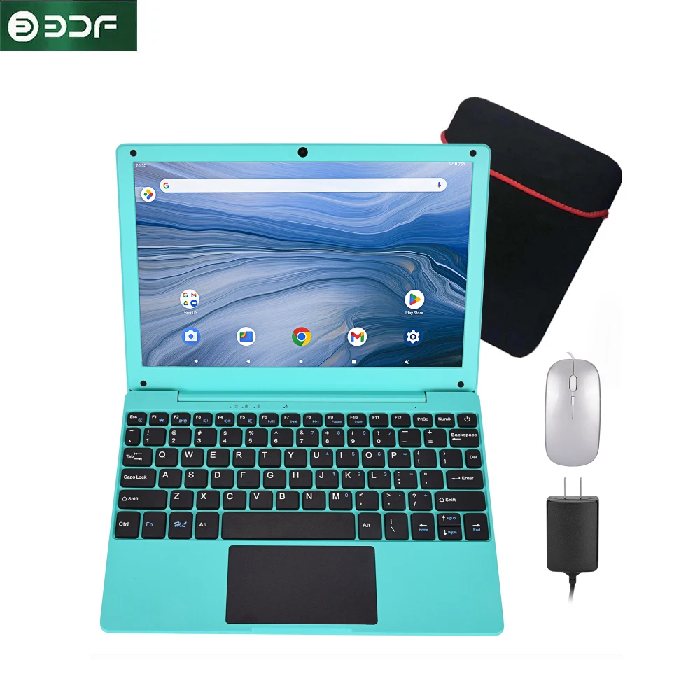 쿼드 코어 전원 넷북, 10.3 인치 노트북, 안드로이드 12 컴퓨터, 2G RAM, 64GB ROM, 미니 노트북 컴퓨터, 가방 마우스 블루