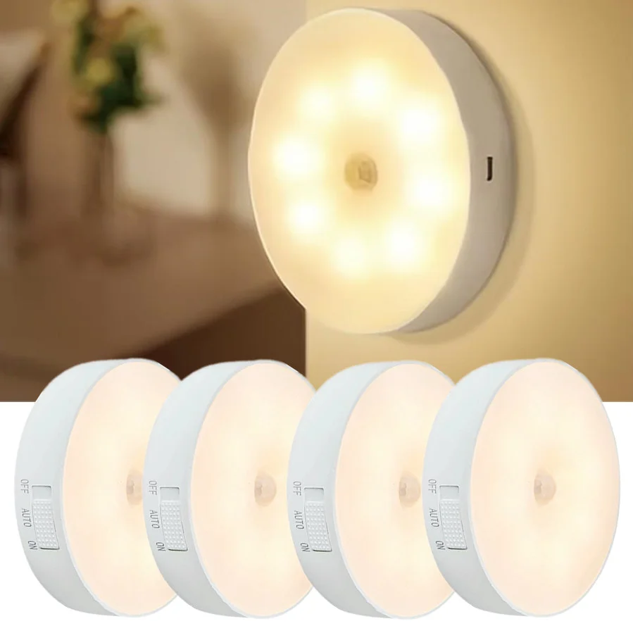 

Motion Sensor LED Wireless Night Light Bedroom Lamp USB Rechargeable Energy-saving Automatic Wall-Mounted Body Induction Lamp