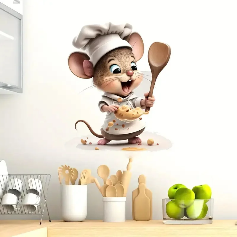 Cute Mouse Chef Wall Sticker Bright Wall for Home Cabinet Door Refrigerator Decoration Vinyl Car Decals Art Wallpaper