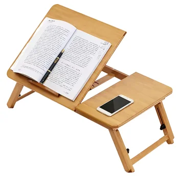 Bamboo Computer Lazy Desk with Ergonomic Design Integrated Foldable Table with Adjustable Height Compact and Practical