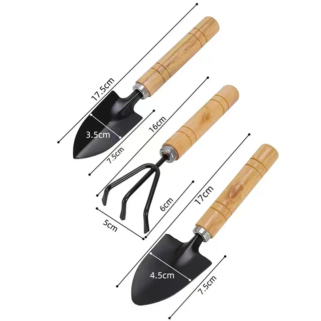 Mini Lapát Gereblye Készlet Fa Fogantyú Fémfejű Virágokhoz - Image 6