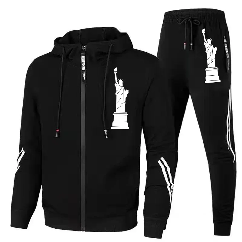 

New Outdoor jogging zipper jacket Tracksuit for men and women Fashion printed cotton-padded suit for men zipper hoodie tracksuit