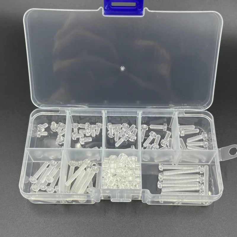 Screw Bolt Nut Set 160Pcs/sets Acrylic Clear transparent Plastic Nylon M3 Diameter 3mm Round Pan Phillips Cross Head Screw Bolt with Hex Nut