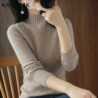 Womens Sweater Solid Mock Neck Inner Bottoming Shirt Korean Slim Fit Stretch Pullovers Autumn Winter Casual Knitted Warm Jumpers 2