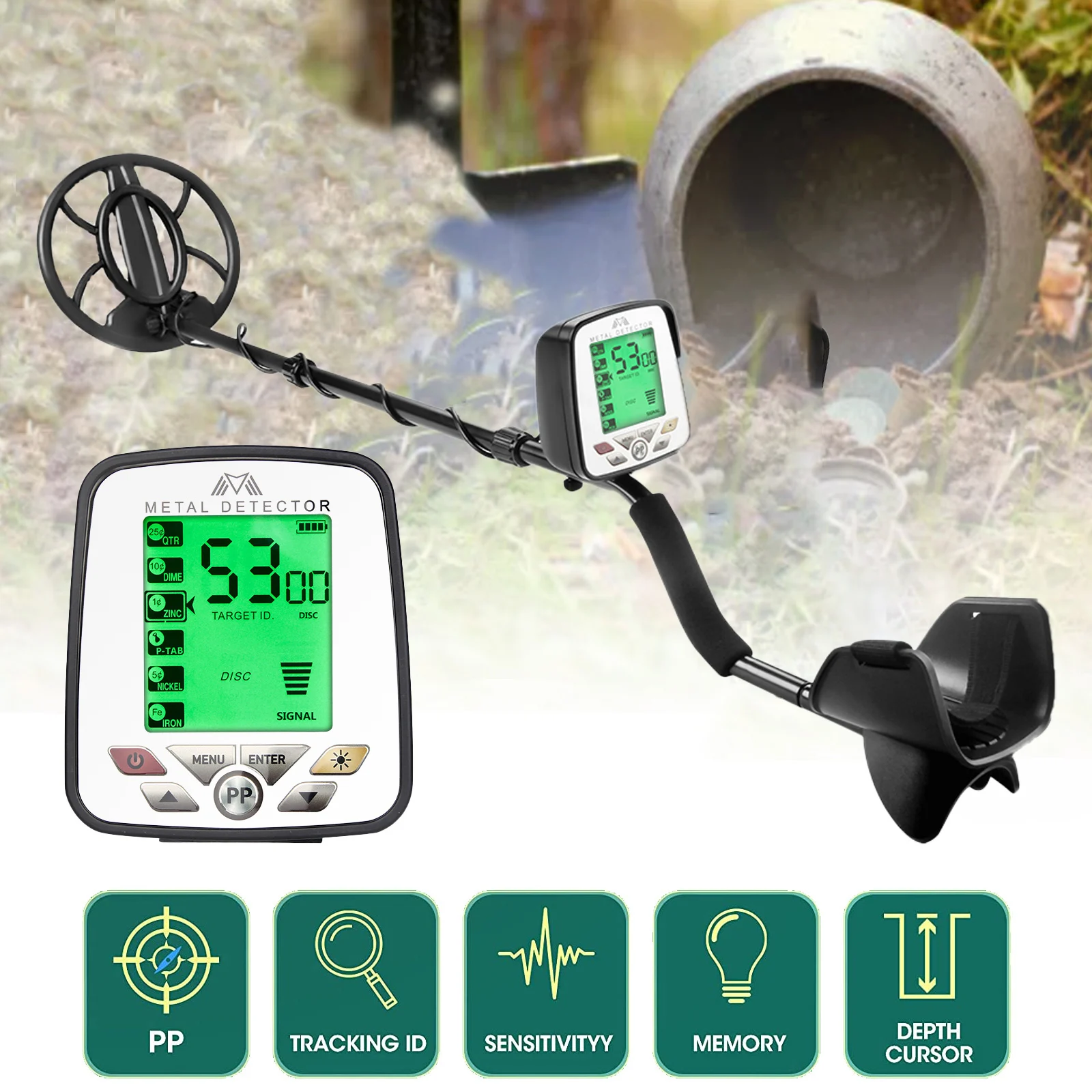 High Sensitivity Metal Detector MD 5032 Metal Detecting Pinpoint Waterproof Search Coil Ferrous and Non Ferrous