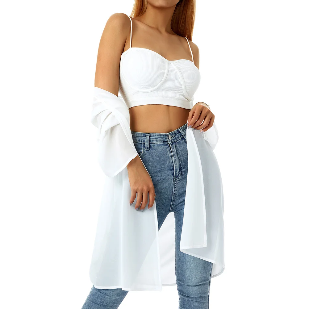 

Tops Women Cover Ups Soft Cardigan Casual Chiffon Comfort Ladies S-XXL Size S-2XL Solid Color Summer 3/4 Sleeve Top