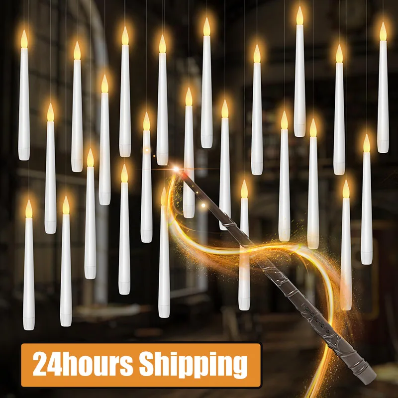 12-96Pcs Candele Galleggianti Con Bacchetta Magica Candele Volanti Candele Natalizie A Led Candele Senza Fiamma Con Telecomando Decorazioni Per La Cas