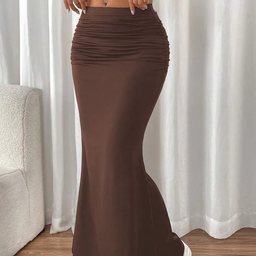 חצאיות ארוכות מצופות נמר לנשים חצאית מקסי קיץ סקסית שחורה במותן גבוהה חצאיות טרומפט לנשים מודרניות