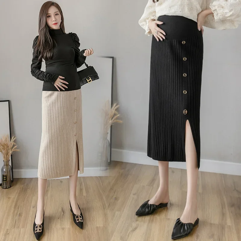 Maternity Knitted Wrap around Belly Skirt Fashionable Slimming Half-length Spring Autumn Winter Period Women's Clothing