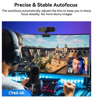 Webcam 4K avec trépied EMEET, caméra USB pour ordinateur, autofocus, streaming, avec microphones pour Zoom/Teams/OBS/PC/Mac/ordinateur portable 2