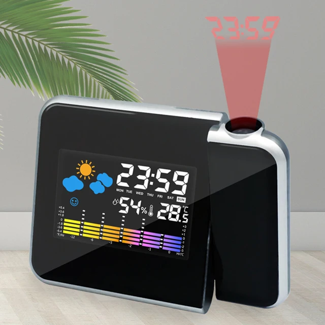 Smart Alarm Clock with Night Backlight Digital LED Projector Desk Table Thermometer Hygrometer for Home Living Room Bedroom 1