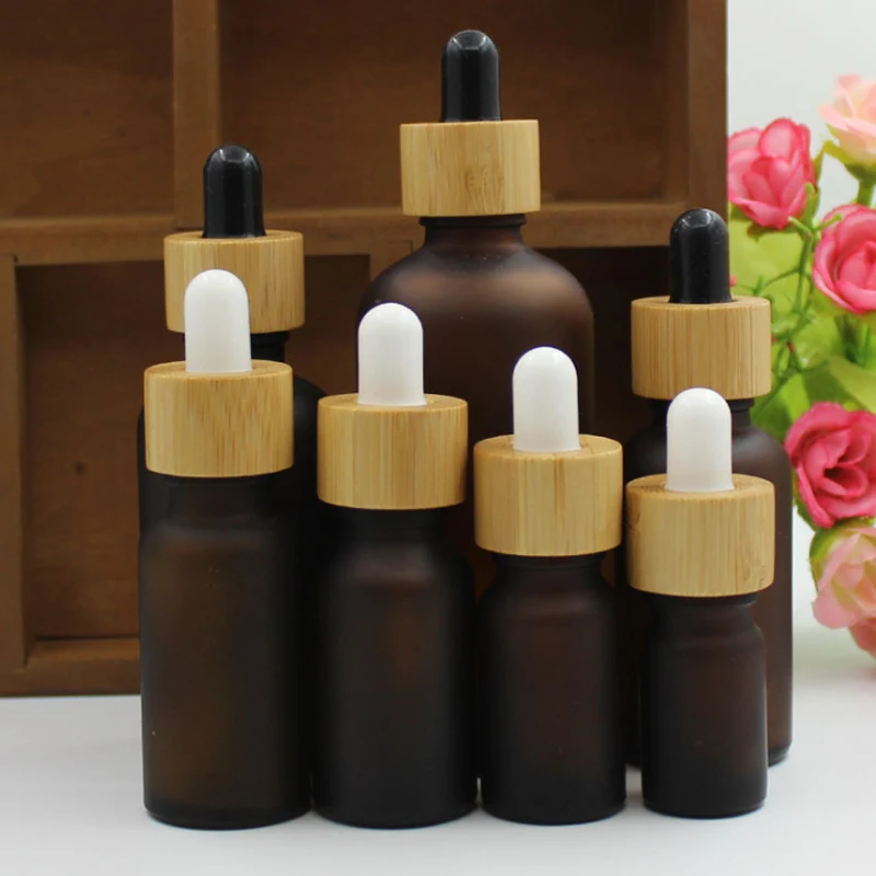 5ml 10ml 15ml 30ml 50ml 100ml Frosted Amber White Glass Dropper Bottle with Bamboo Cap 1oz Glass Bamboo Essential Oil Bottle