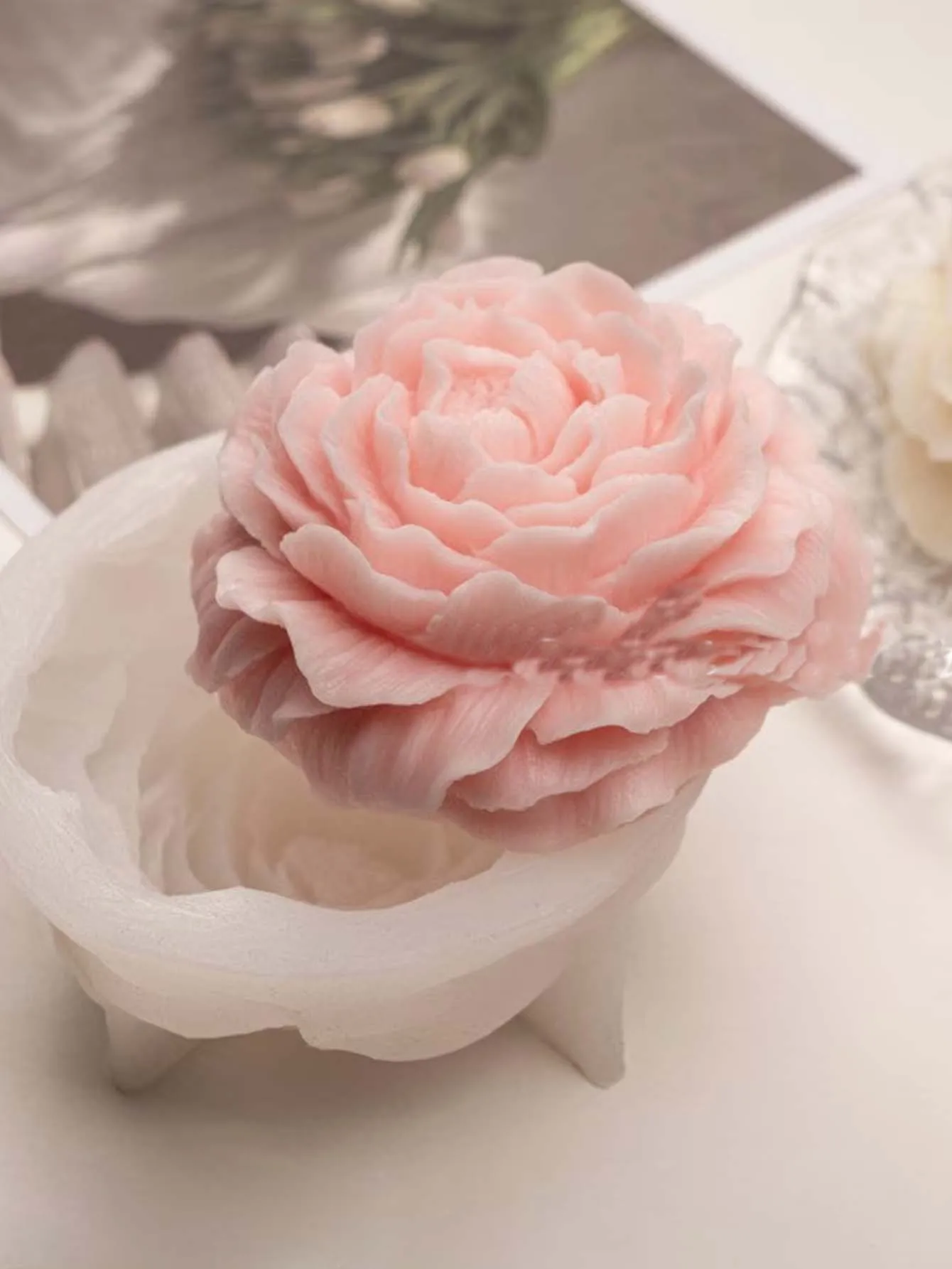 Candle mold 1PC 3D Peony Flower Silicone Mold Mother's Day Candle Soap Mold Beeswax Soap Mold