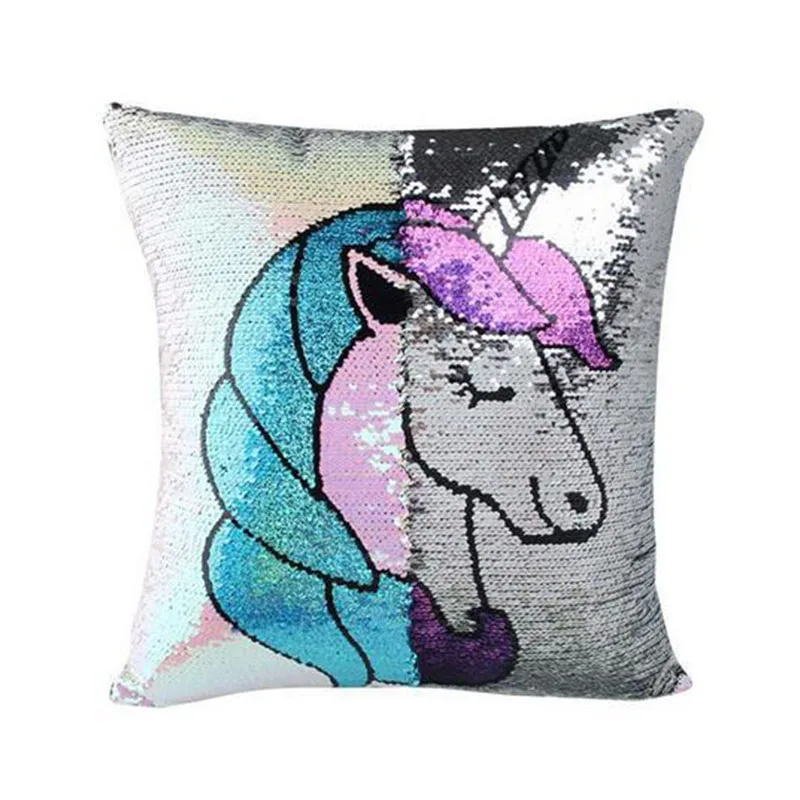 

LOYAlgogo Unicorn Sequins Pillow Case Glitter Party Sofa Cushion Covers Luxury Home Decoration 40cmX40cm Throw Pillow Cover