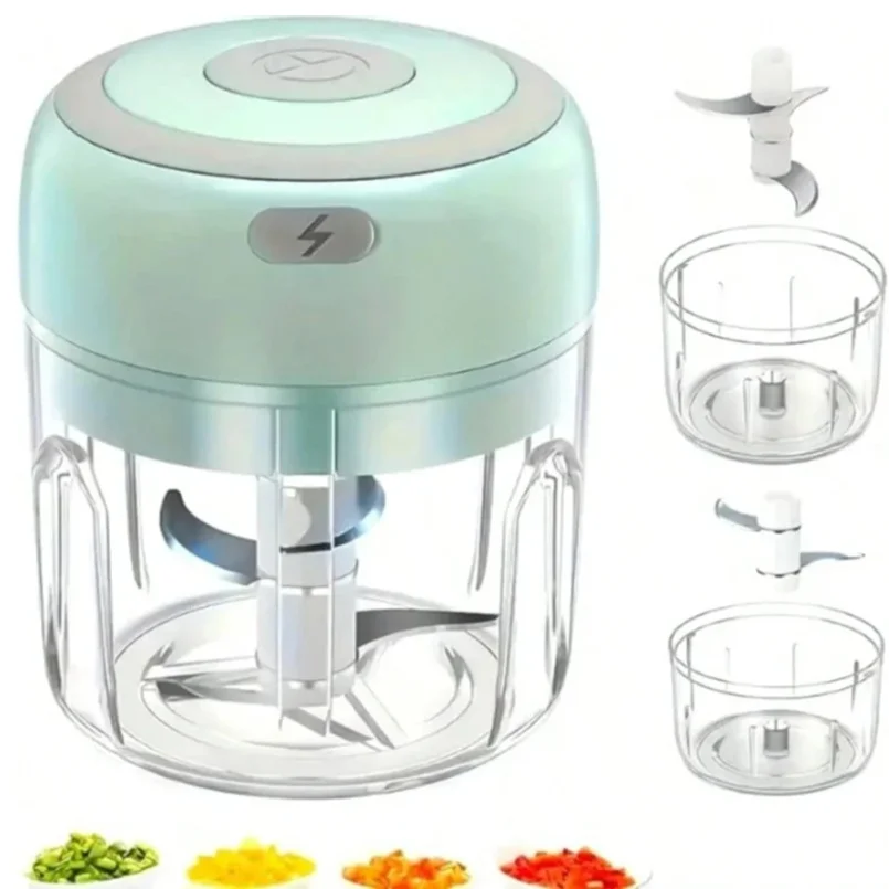 350ml green doubl electric three-blade garlic grinder, multi-functional vegetable and food processor, meat grinder, portable ble 2