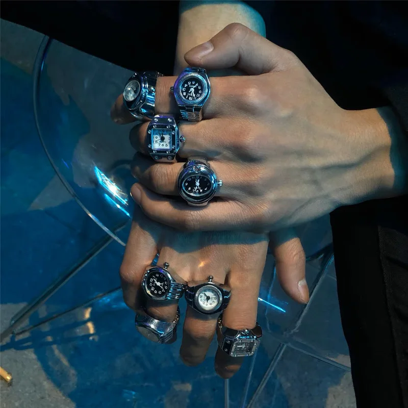 Modni stil 2025 mini roza prstna ura iz zlitine z elastičnim paščkom, retro rimska kvarčna ura z obročem za moške in ženske_voghion.com