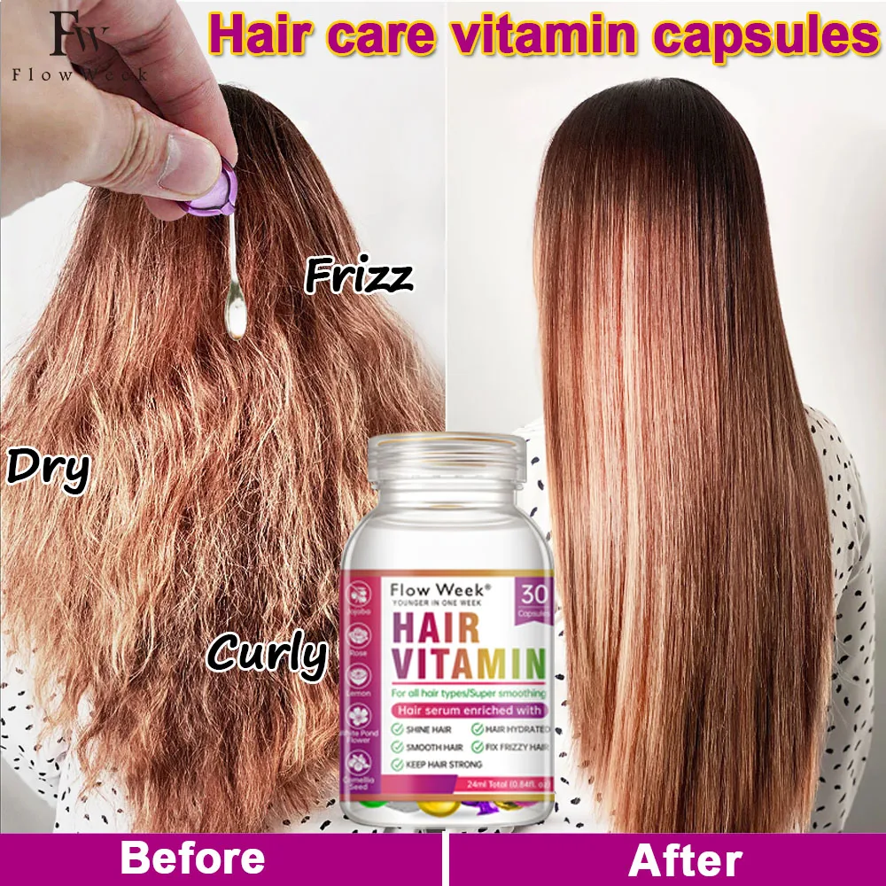 FlowWeek capelli vitamina capsula liscia setosa maschera per capelli cheratina complesso olio riparazione Curl danneggiato capelli secchi siero olio per capelli cura dei capelli