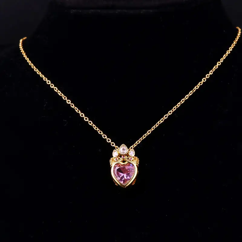 2PCS/Lot Anime Princess Long Hair Sun Crystal Crown Charm Necklace Rapunzel Rhinestone Girl Gift Pendant Chain Elegant Jewelry - Image 5