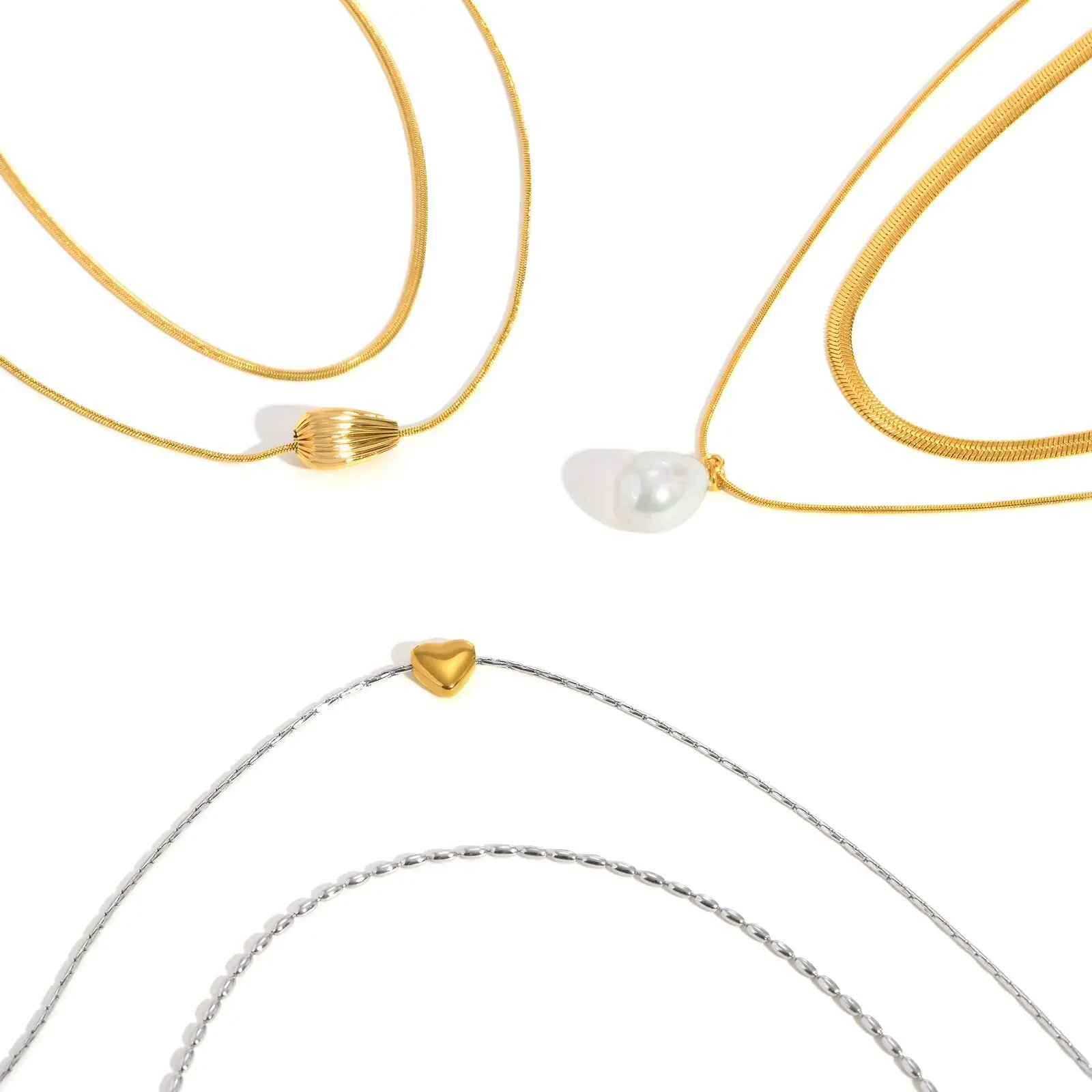 Stainless Steel Snake Chain Heart Pendant Necklace for Women