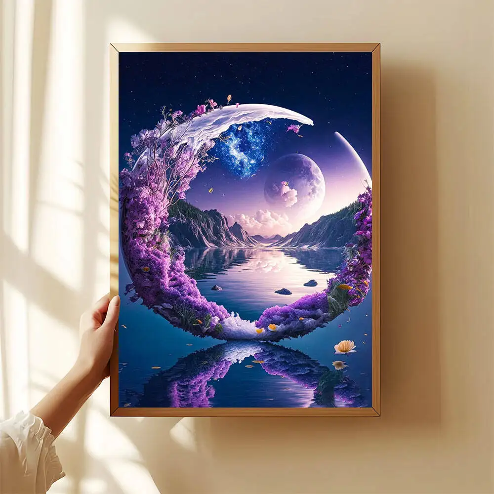 Diamond Painting EverShine 5D Purple Moon Landscape DIY Embroidery Mountain Full Round Drill Mosaic Scenery Craft Kit Home Decor
