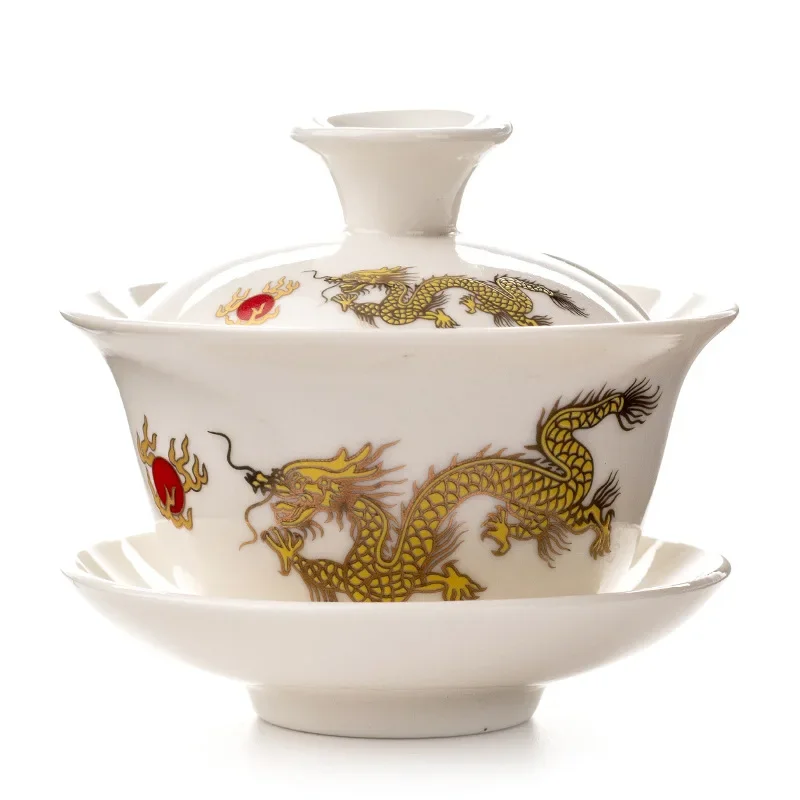 Tureen and Bowls White Porcelain Ceramics Gaiwan Tea Cup Kung Fu Tea Set Gift Pottery Bowl Lid Blue-and-white Special Offer