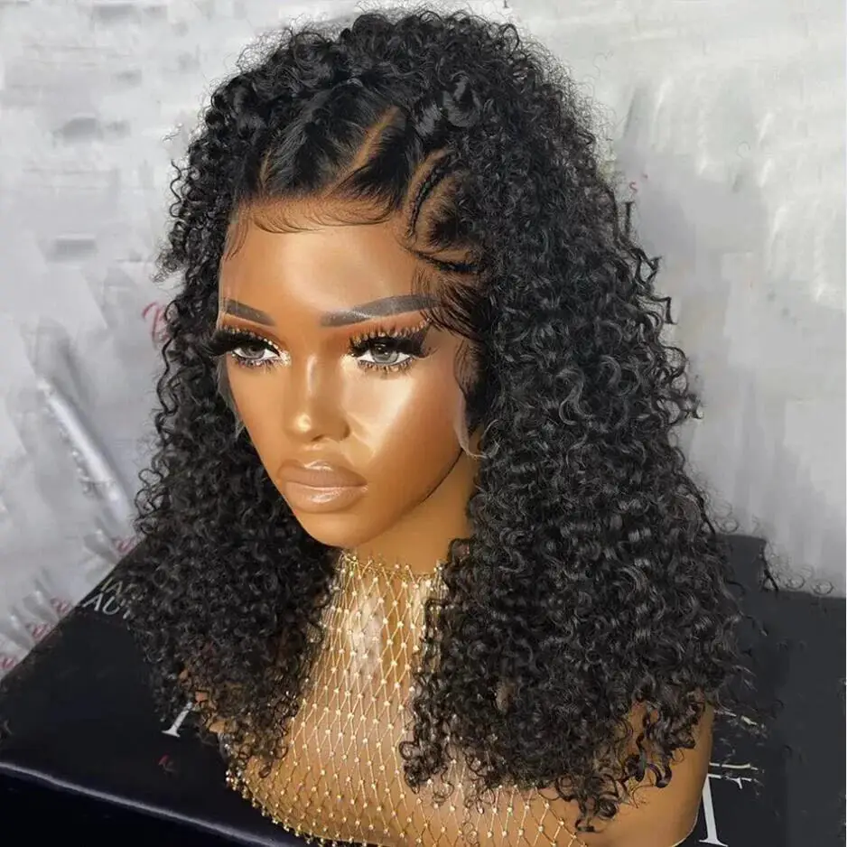 

Soft Long 24" 180 Density Black Glueless Kinky Curly Lace Front Wig For Women With Baby Hair Synthetic Preplucked Heat Resistant