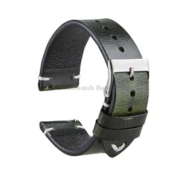 Handmade Retro Red Brown Leather Quick Release Watch Strap - Calfskin Sport Bracelet Accessory - 22mm (Green)