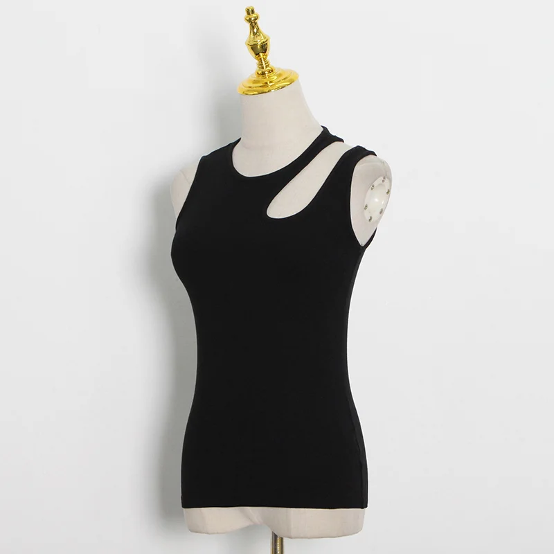 Casual y2k White Cut Out Women's T Shirt Round Neck Sleeveless Slim T Shirts Female Clothing 2022 Summer Fashion crop top women