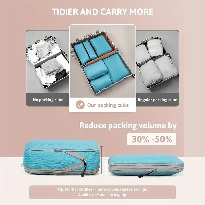 Travel Compression Packing Cubes Suitcase Luggage Organizer Set Zipper Foldable Storage Bag For Clothes Shoes