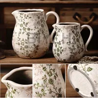 Ceramic Large Flower Pot with Handle Round Hydroponic Vase Pastoral Style Ornament For Home Decor Living Room Flower Arrangement 2