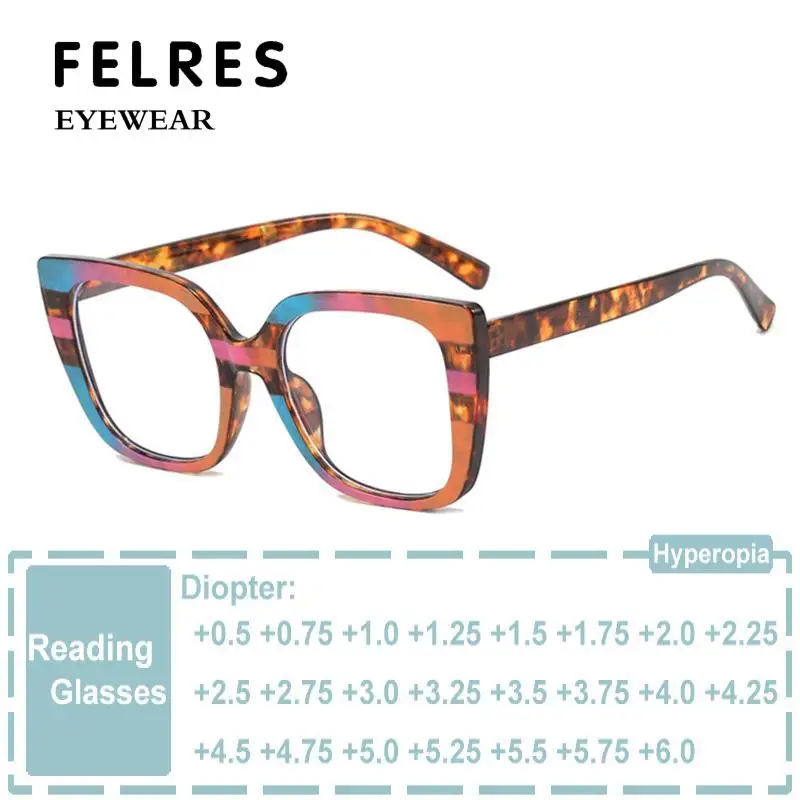 Mode Luxusmarke großen Rahmen Regenbogen übergroße quadratische Lesebrille Rahmen Frauen Brillen Presbyopie Brillen