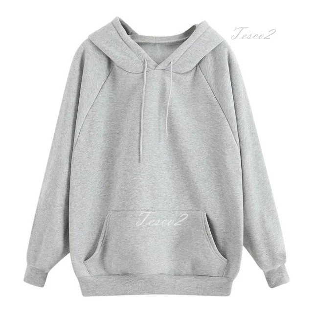 Tesco Solid Women's Hooded For Autumn Winter Wear Plush and Thickened Sweatshirts Loose Korean Basic Style Women's Hooded Shirt
