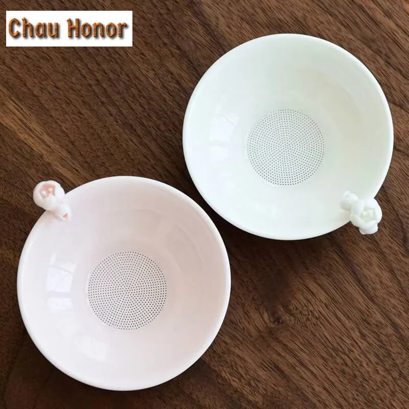 Dehua Mutton Fat Jade White Porcelain Handmade Hand Pinch Flowers Ceramics Tea Leak Household Kung Fu Teaset Filter Tea Ceremony