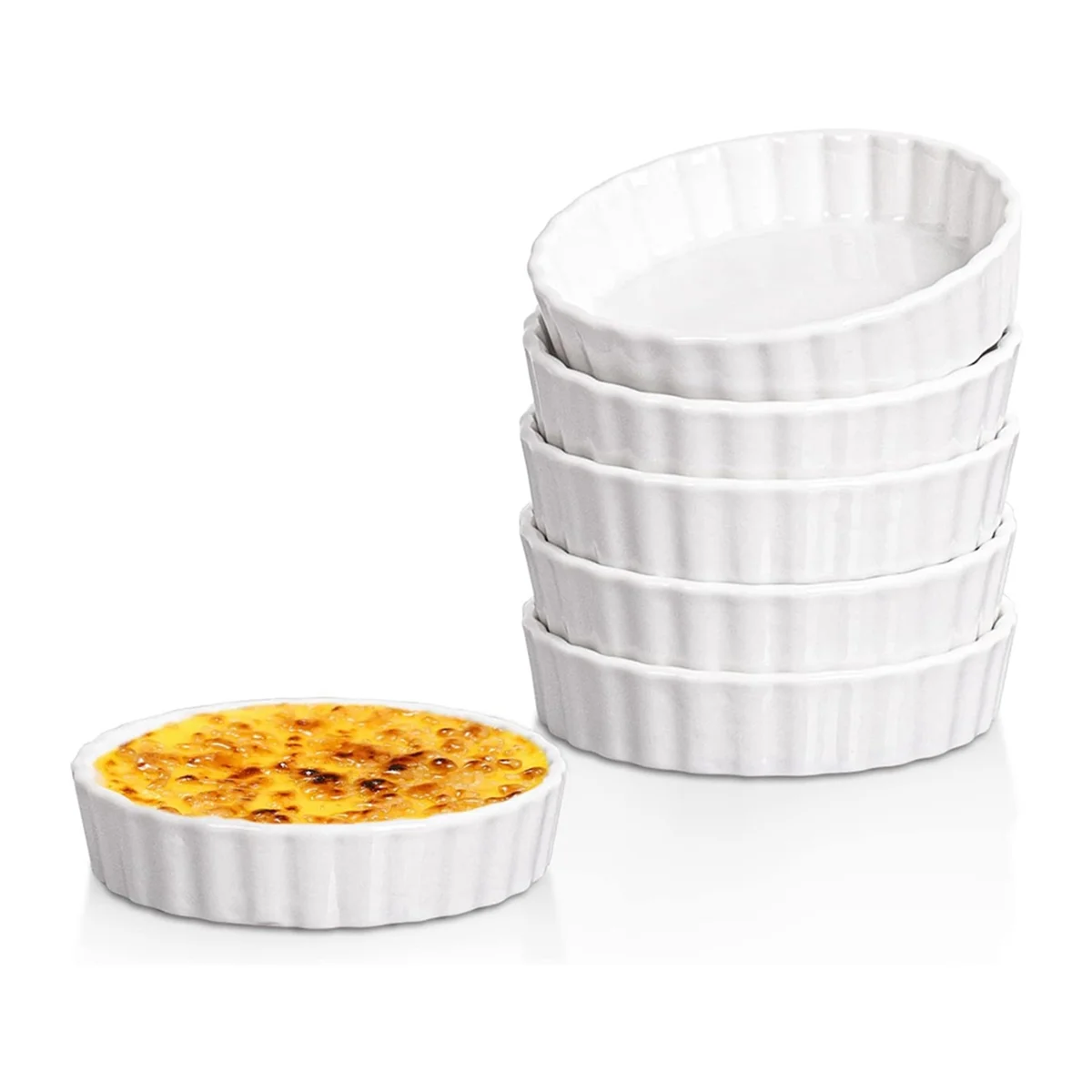 Creme Brulee Ramekins Round Fluted Quiche Dishes Tart Pan Oven Safe Ramekins for Baking Souffle 6 Pack 5 Oz