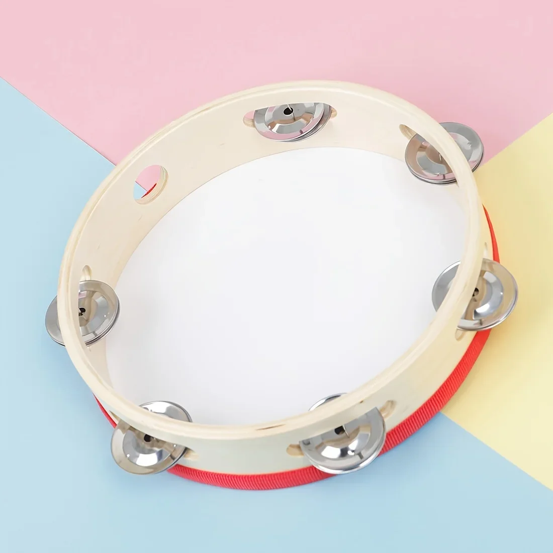 8/10-inch Lollipop Single Row Hand Rattle Drum Sound Clear Tambourine With Cymbals Rattle Drum For Karaoke Party